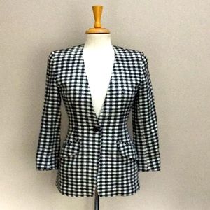 Vintage 80’s houndstooth plaid wool silk blazer